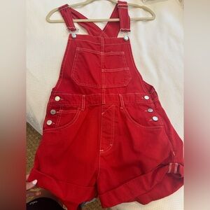 We The Free Red Denim Overalls